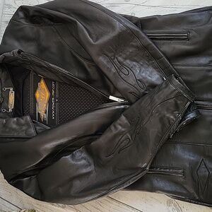 Power Trip Black Leather Mens Motorcycle Jacket Sz M